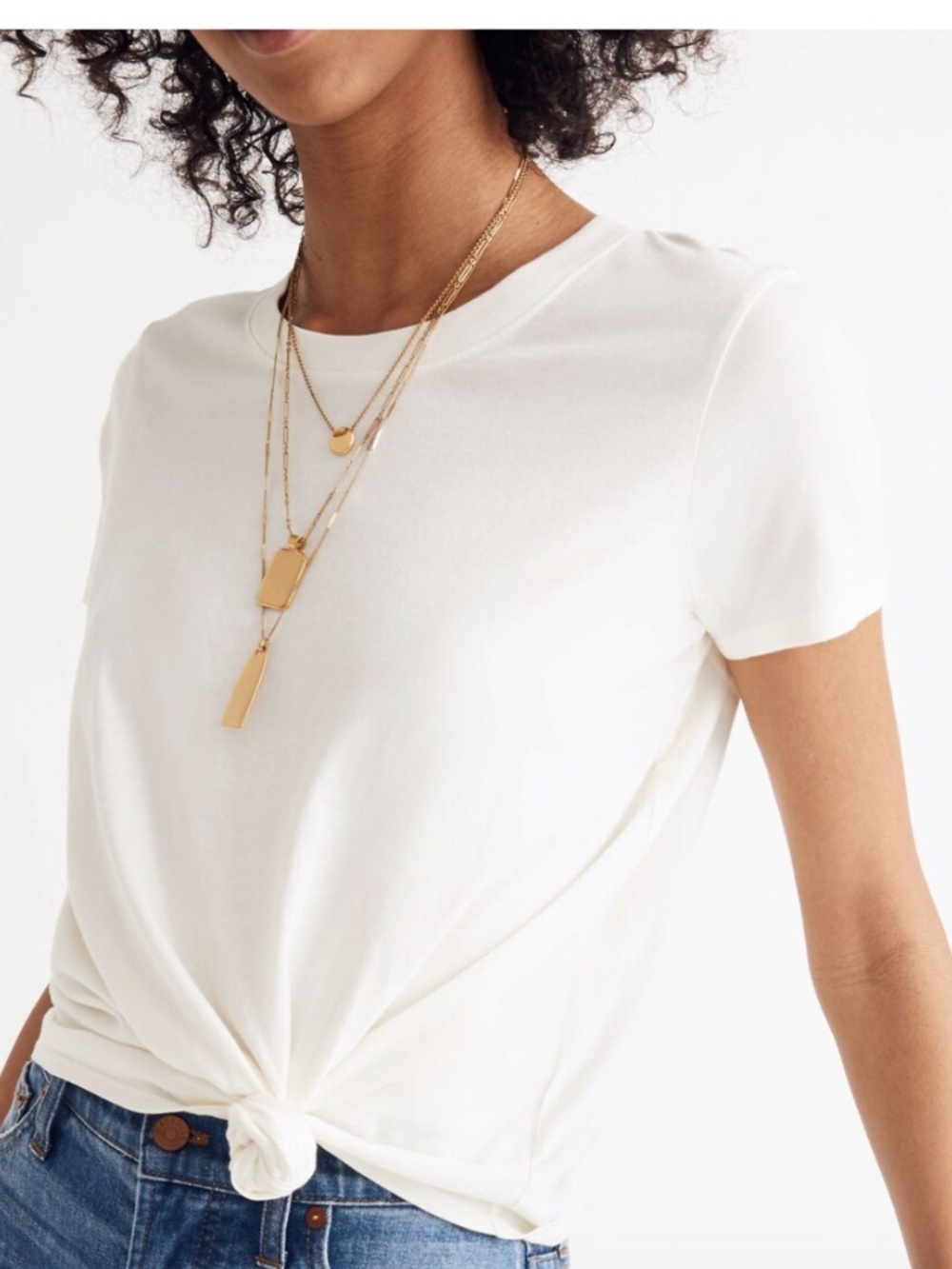 Madewell Knot Front Basic Cotton Minimalist Tee in White Chalk Size Small